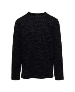 Dolce & Gabbana Black Long Sleeve T-shirt With All-over Logo Print In Cotton Man