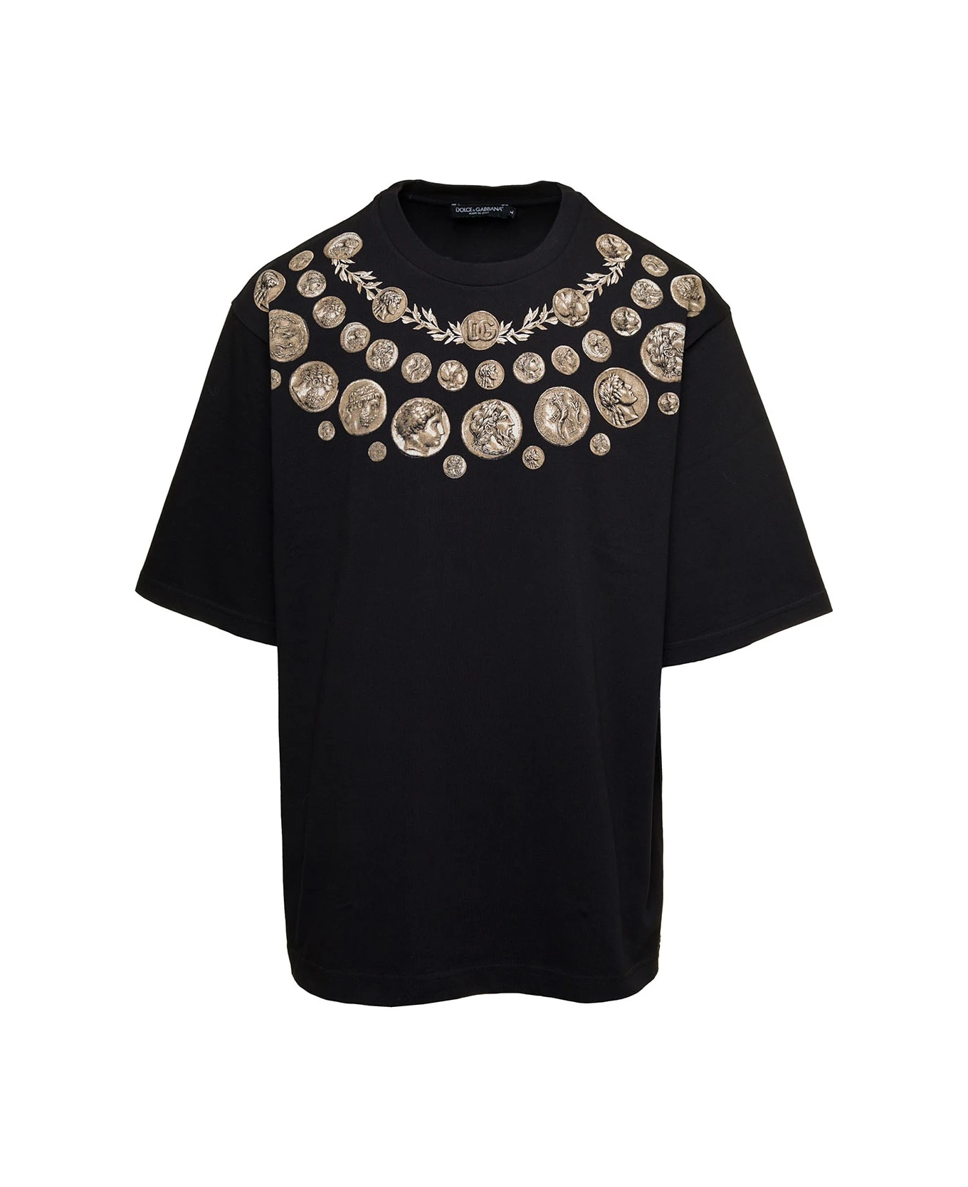 Black Oversized T-shirt With 'monete' Print Detail In Cotton Man Dolce & Gabbana Black Oversized T-shirt With 'monete' Print Detail In Cotton Man -Italist Clothing Sale 1b8ed166afb0a7174533821c7ab6a488