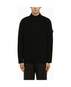 Stone Island Black Turtleneck In Virgin Wool