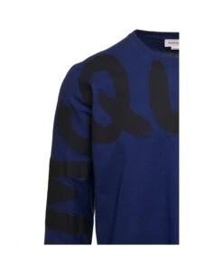 Alexander McQueen Blue Long-sleeved T-shirt With Logo Print In Cotton Man -Italist Clothing Sale 3e0206dd2aa006716ba2531c8fb9086d