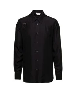 Alexander McQueen Black Long Sleeved Shirt With Harness Detail In Silk Man