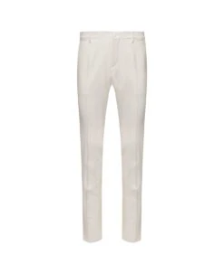 Dolce & Gabbana White Slim Pants With Covered Button In Wool And Silk Blend Man