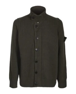 Stone Island Wool Blend Military Green Cardigan
