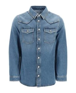Valentino Garavani 'black Untitled' Denim Shirt With Studs