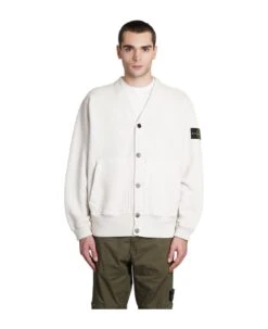 Stone Island Cardigan In Beige Cotton