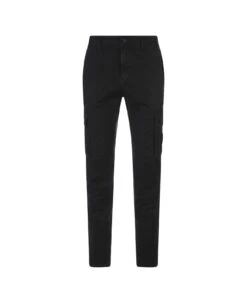 Stone Island Black Cargo Trousers In Broken Twill Stretch Cotton