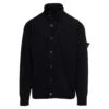 Stone Island Black Mock Neck T-shirt And Buttoned Fastening In Wool Blend Man