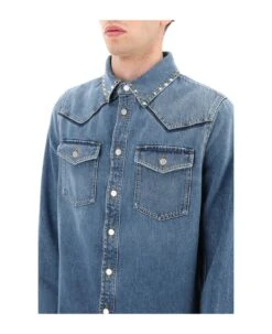 Valentino Garavani 'black Untitled' Denim Shirt With Studs -Italist Clothing Sale 9e3aa17ab2b3355558131b8c0fff581d