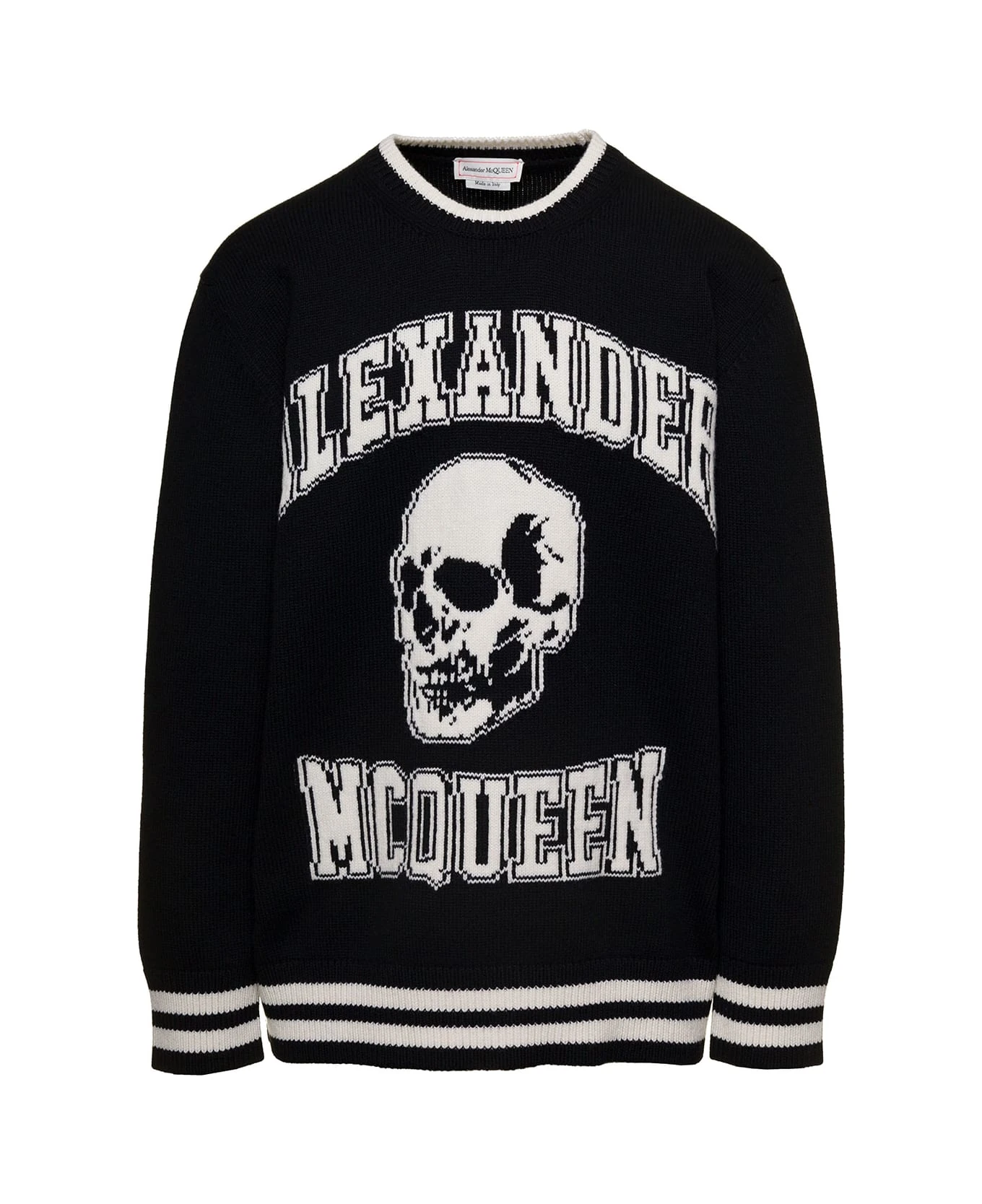Black And White Crewneck Sweater With Skull Motif In Wool And Cashmere Man Alexander McQueen Black And White Crewneck Sweater With Skull Motif In Wool And Cashmere Man -Italist Clothing Sale a2fc97fb2f2630cde96cb75845b3813c