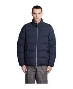 Stone Island Puffer In Blue Polyamide