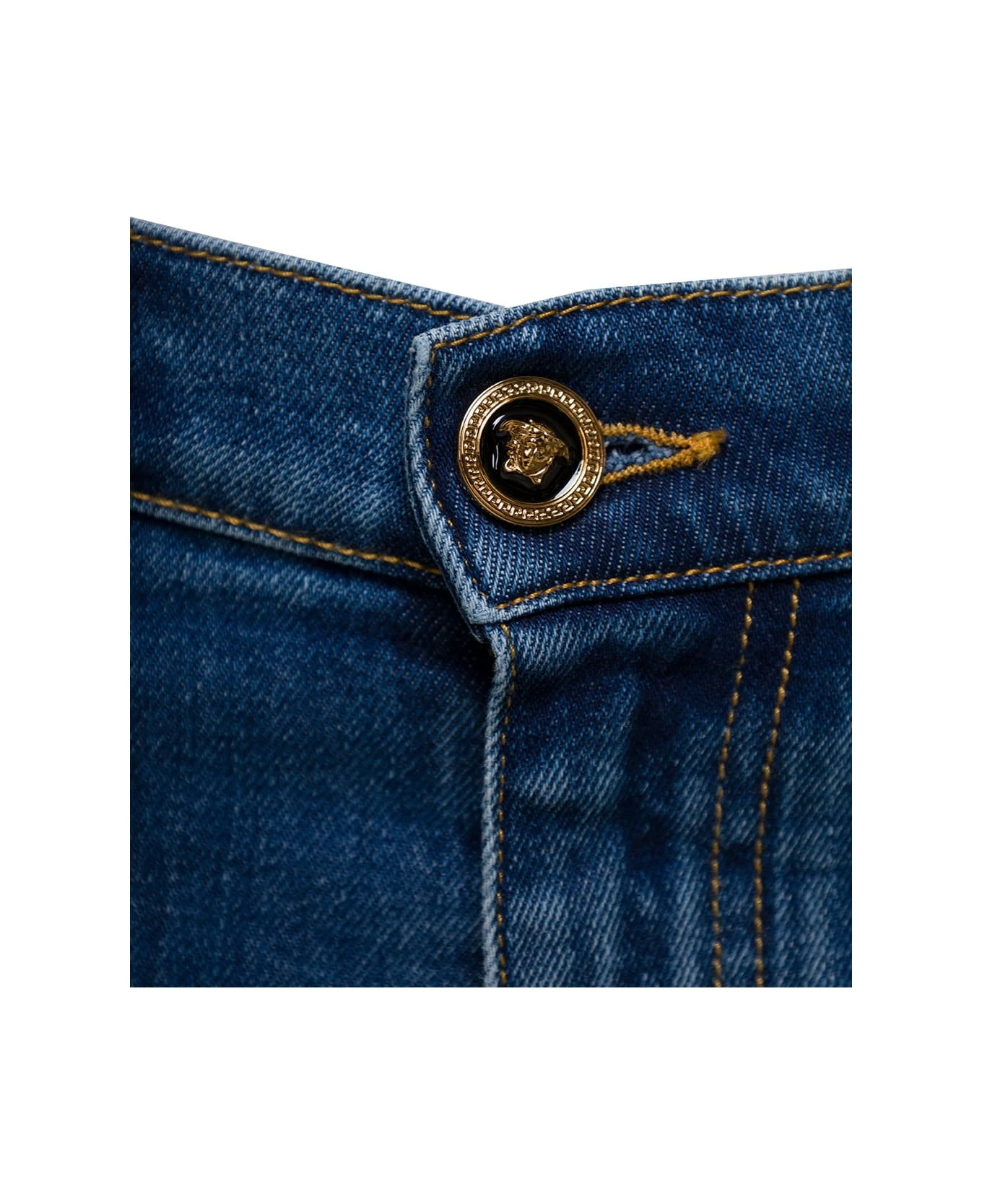 Blue Fitted Jeans With Logo Embroidered And Botton In Cotton Blend Denim Woman Versace Blue Fitted Jeans With Logo Embroidered And Botton In Cotton Blend Denim Woman -Italist Clothing Sale bc743de3bde5f600999368b6f7405c0e