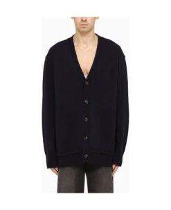 Maison Margiela Blue Wool Long Cardigan