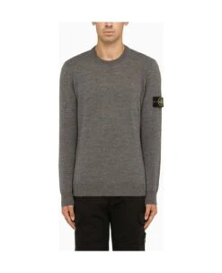 Stone Island Grey Melange Crew-neck Sweater