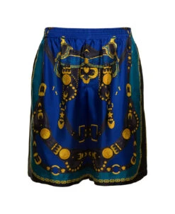 Versace Blue Shorts With Harness Print In Silk Man
