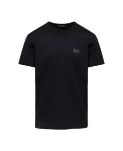 Dolce & Gabbana Black T-shirt With Logo Tag Detail On The Front In Cotton Man