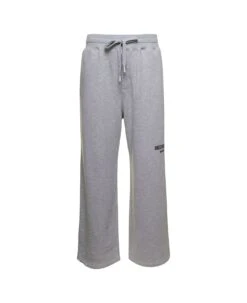 Dolce & Gabbana Grey Jogger Pants With Drawstring And Logo Print In Cotton Man
